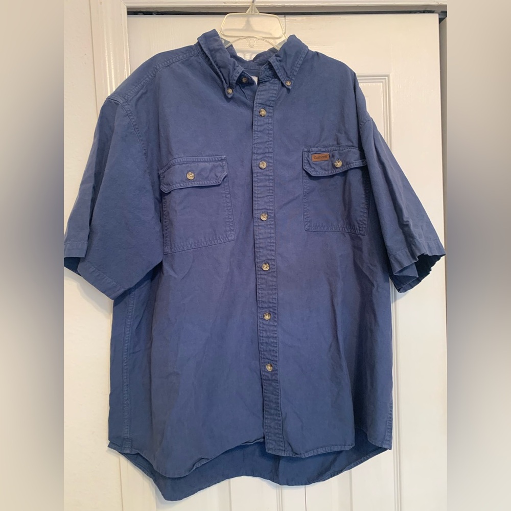 Carhartt Men’s Work Shirt Vintage Button Down Blue Short Sleeve Size XL